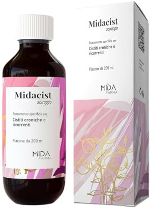 MIDACIST | Mirtillo Rosso, D-Mannosio 2000 mg e Fermenti lattici per Cistite, Candida, Infezioni Urinarie, Vaginosi Batterica | Sciroppo da 200 ml