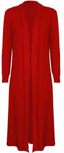 Urban Fashion Ladies Maxi Long Length Boyfriend Women Cardigan Collared Top Long Full Sleeve Floaty Duster Jacket Coat Blazer (Red, Numeric_22)