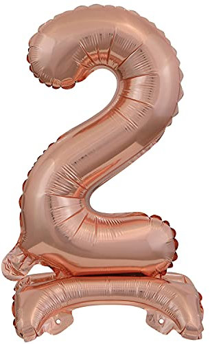 Stehender Folienballon Zahl 2 in Rosegold als Deko für Geburtstag, Party und Jubiläum | Höhe: 38cm mit Basis | kein Ballongas notwendig | Rose Gold Zahlen Ballon Dekoration Folienballons