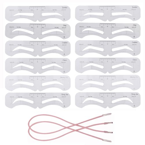 12 Pieces Reusable Eyebrow Stencil, Eyebrow Template with Elastic Band for Beginners（6 Styles） clear