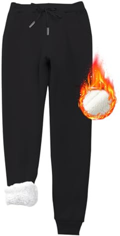 Women's Fleece Lined Joggers Solid Soft Warm Pants Athletic Trousers Drawstring Sweatpants with Pockets (A Black, M)