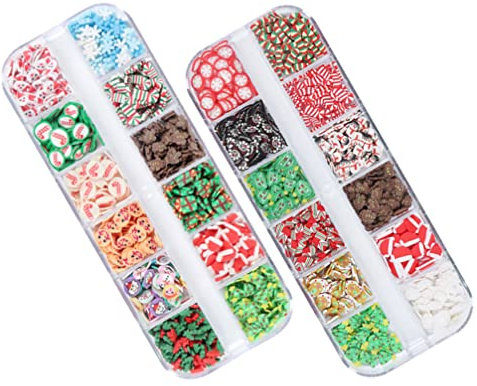 HEALLILY Nail Art Slices 2 Boxes Christmas 3D Nail Art Polymer Clay Slices Nail Art Tips Decoration Nails Stickers Cellphone Decorations