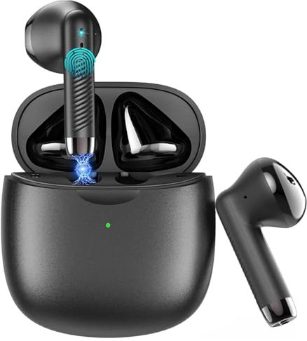 Kurt Cuffie in-ear Bluetooth 5.3 senza fili Bluetooth 5.3 con suono stereo basso, AAC, senza fili con microfono cancellazione del rumore, tempo di riproduzione 32H, mini scatola di ricarica, USB-C