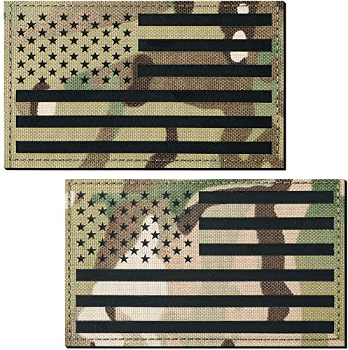 2 Pcs 5 x 3 Inch Reflective US USA Flag Patch Multicam Infrared IR American Flag Tactical Military Vest Patches Hook Loop Fastener Backing Emblem for Vest Backpacks Shirts