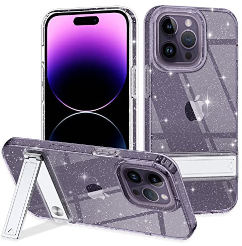 Btscase Schutzhülle für iPhone 14 Pro 6.1 Zoll, mit verstellbarem Metallständer, kristallklar, weich, flexibel, TPU, dünn, stoßfest, für Mädchen, Damen, Hülle für Apple iPhone 14 Pro (2022), Glitzer