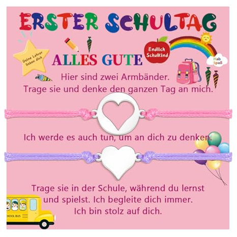 VU100 Mutter Tochter Armband Set Herzförmiges Armband für den ersten Schultag Geschenke für Mama Tochter Mädchen Familie (1 Rose Rot, 1 Lila)
