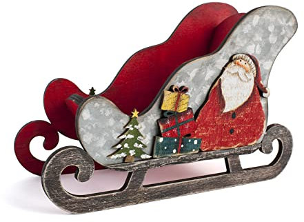 H&H Slitta in Legno, Decoro Natalizio, 22x10x15cm, Addobbo, FESTIVITÀ, Natale, Arredo Casa, Multicolore, 9933100