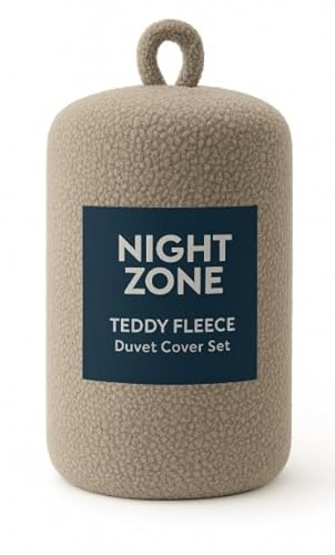 NIGHTZONE Teddy Fleece Duvet Cover Set With Pillow Case Thermal Fleece Warm Cosy Soft Fur Teddy Bedding Duvet Cover Set (Beige, King)