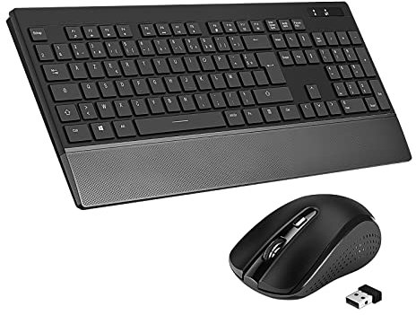 ANSTA drahtlose Maus Tastatur Kombination, drahtlose Tastatur mit Maus, 2.4 GHz Deutsches drahtloses Layout mit Armlehne, PC/Notebook Batterielebensdauer ist lang