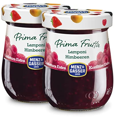 Menz&Gasser, Confettura Extra di Lamponi Prima Frutta, con 50% di Frutta, Realizzata con Frutta di Alta Qualità IQF, Lavorata in Trentino-Südtirol, Naturalmente Senza Glutine, Vegan, 2x340 g