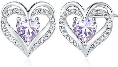 CDE Ohrringe für Damen 925 Sterling Silber Rosegold Geschenk für Sie Forever Love Herz Geburtsstein Frauen Ohrstecker Schmuck Valentinstag Weihnachten Muttertag Geburtstags Hochzeits Jubiläum