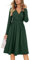 OUGES Women's Fall Long Sleeve V Neck Floral Short Party Dress with Pockets Winter Dress 2023(Dark Green,XL)