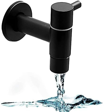 Wand Bad Wasserhahn, Bad Kaltwasser Armatur, Schwarz Mopp Pool Wasserhahn, Wasserhahn aus Schwarzem Edelstahl, Mop Pool Wasserhähne, für Bäder, Waschbecken, Waschküchen, Küchen, Gärten
