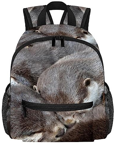 VAPOKF Leichter Schulrucksack, Kleinkind-Rucksack, kleine Reise-Schultertasche für Jungen, Mädchen, Kinder, niedliche schlafende Otter Babys, multi, 25.4x10x30 CM/10x4x12 in