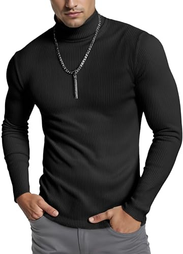 NY Threads Ribbed Turtleneck Men Pullover Sweater, Large, Black