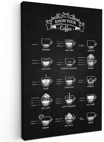 MuchoWow© Wandbilder Groß 80x120 cm XXL Schlafzimmer Home Deko Wohnung Bild Wohnzimmer Fotoleinwand Wand Bilder Leinwand Wall Decor Kaffee - Cappuccino - Schwarz und weiß - Küche - Espresso