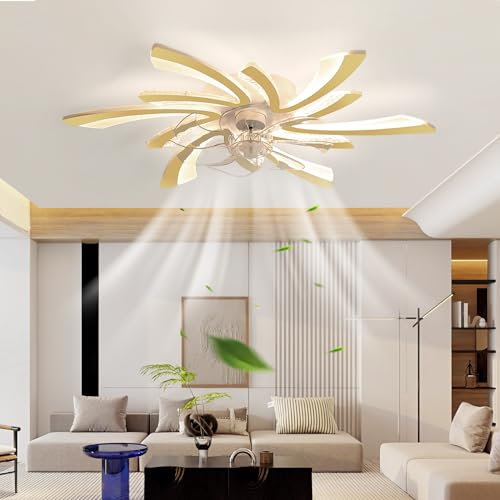 Bedroom Ceiling Fans with Lights and Remote Control APP, Modern Bubbles Fan Light Silent, LED Dimmable Ceiling Fan Light 6-Speed Timing, Reversible DC Motor Ceiling Lamp Lounge-Gold