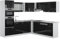 Vicco Eckküche R-Line, Küchenzeile in L-Form, Schwarz Hochglanz/Weiß, 237 x 247 cm, AP Marmor