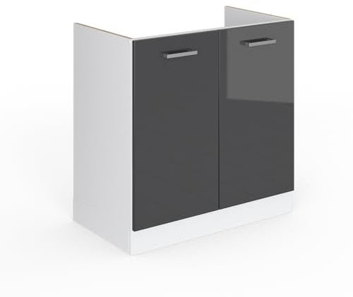 Vicco Mueble bajo para el Fregadero R-Line, Antracita Alto Brillo, 80 cm con Puertas, sin encimera