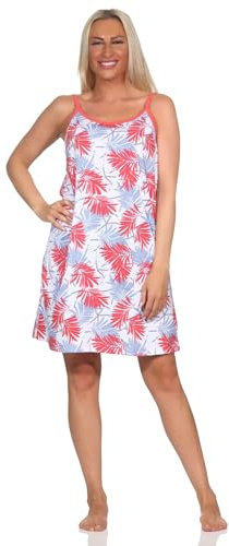 Normann Ärmelloses Damen Spaghetti Nachthemd in floralem Print - auch in Übergrössen, Farbe:rot1, Größe:52-54