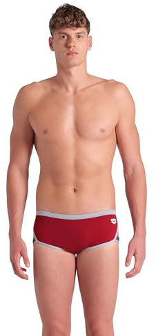 Arena Performance Icons Solid Men's Low-Waist Swim Brief Short MaxLife Athletic Practice Swimsuit Competition Training Active Bathing Suit, Red Onion/Seafoam, US Size 32
