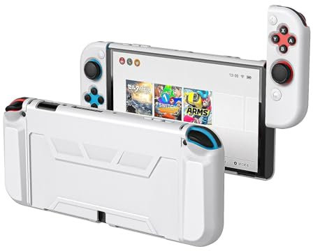 V-MOTA Schutzhülle 7 Zoll für Nintendo Switch OLED 2021, Vollschutz Switch OLED Cover, TPU Stoßdämpfung und Anti-Scratch Anti-Fall Split Design (Weiß)