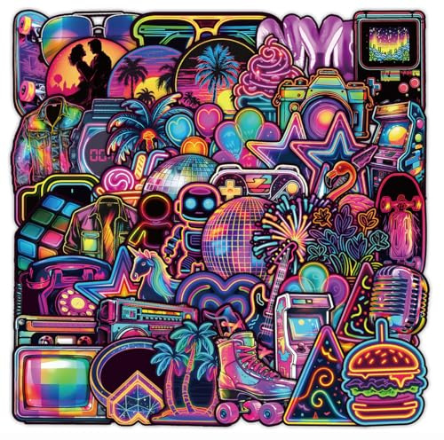 50 Pcs Cute Waterprof Vinyl Sticker Stickers Packs for Kindle Water Bottle Laptop Trunk Suitcase Guitar Phone Kids Teens Adults Neon