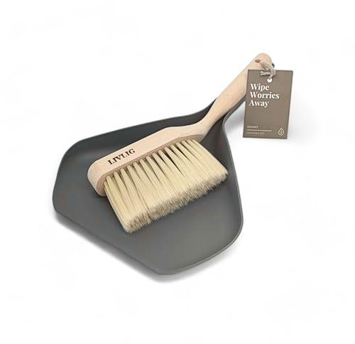 LIVLIG Kehrschaufel Set - Handfeger und Schaufel aus 100% Recyclingmaterial, Besen und Kehrschaufel Set mit Birkenholzstiel, Made in Europe, Farbe: Anthrazit