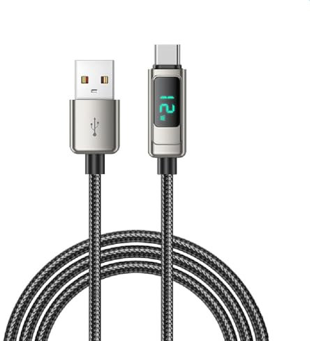 VEN-DENS Cavo di ricarica da USB a USB C Tipo C, ricarica rapida, 1,5 m, 2 A, 8 W, display digitale intelligente, caricabatterie intrecciato compatibile con iPhone 15 Pro, Samsung Galaxy S22/S21,