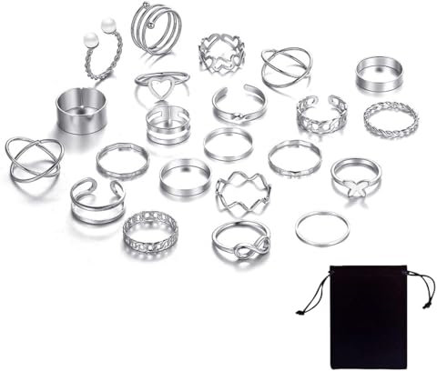 XBFOCNH 22pcs Vintage Silber Punk Ringe Set für Männer Frauen Offene Knuckle Emo Ring Stapelbare Gothic Rings Set Fingerringe Boho Silber