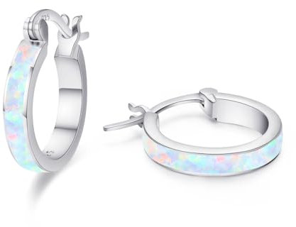 CHENGHONG Opal Ohrringe Silber 925 - Weiße Creolen Hypoallergen Schmuck für Frauen Damen Mädchen