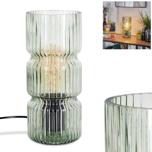 Tischleuchte Penteado, Tischlampe aus Metall/Glas in Schwarz/Grün, Leuchte im modernen Vintage/Retro-Design mit Schirm aus Glas (Ø 10,5cm) u. An/-Auschalter am Kabel, 1 x E27, ohne Leuchtmittel