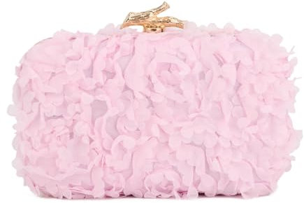 Syrads Flower Borsa Pochette Borsa Da Sera Borse Floreali con Catena per Matrimonio,Rosa