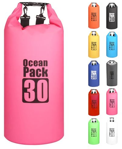MORAINJAY 30L Wasserdichter Beutel, Rosenrot Dry Bag 2L/5L/10L/15L/20L/25L/30L mit Verstellbarem Gurt, Schützt Telefon/Karte, Roll Top Wasserdichter Beutel Rucksack für Schwimmen/Rafting/Bootfahren