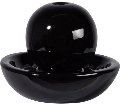 dobar® Kugel Zimmerbrunnen aus Keramik inklusive Pumpe für Indoor - Deko Wasserfall für Entspannung - 24 x 24 x 18,5 cm - Schwarz