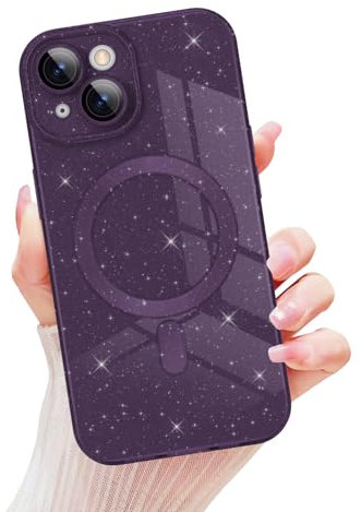 Newseego Glitzer-Hülle für iPhone 15 Kompatibel mit Magsafe, Niedlicher Bling-Kleber Magnetische Handyhülle iPhone 15 Mädchen Frauen, Weiches TPU Stoßfeste Schutzhülle iPhone 15 (6,1 Zoll)-Lila