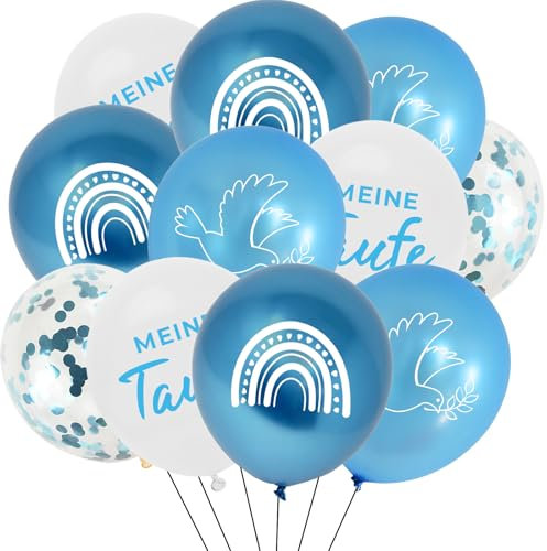 ALEGRE® Taufe Deko Luftballon Blau,20 Stk Taufdeko Luftballons Taufe, Deko Taufe Mädchen Junge,Taube Regenbogen Muster Tauf Helium Ballon für Babyparty, Kommunion, Konfirmation, Babyshower Party Deko
