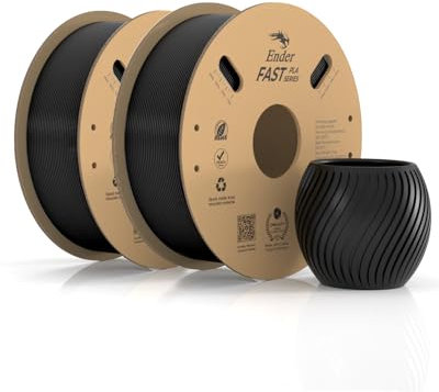 Creality Ender Fast PLA Filament 1.75mm, 3D Drucker Filament High Speed bis zu 300mm/s, recycelbare Pappspule, Fit die meisten FDM 3D Drucker bis 1kg*2 (2.2lb*2) Schwarz + Schwarz