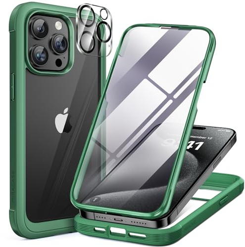 Miracase Glass for iPhone 15 Pro Case, Full Body Protection, Acacia Green