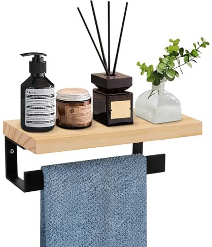 Winmien Porte-Serviettes avec étagère en Bois, Porte-Serviettes en métal de qualité supérieure, pour Salle de Bain, Accessoires de Bain à Fixation Murale (Noir Mat, 22,9 cm)