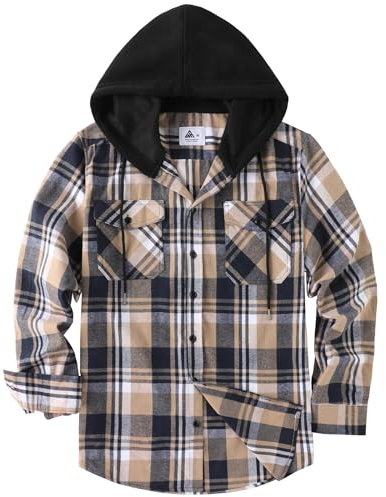 SwissWell Holzfällerhemd Herren Hemd Kariert Langarm Hemdjacke Männer Flanellhemd mit Kapuze Outdoor Holzfäller Jacke Blau-Beige XL