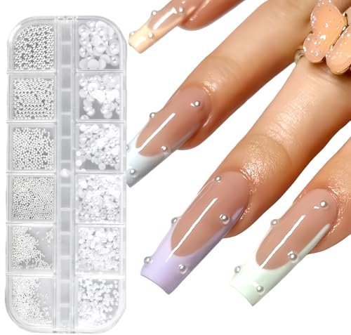 Arte Uñas con Cristales Strass y Perlas Planas, Encantadores Gemas y Medias Perlas para Uñas, Accesorios DIY de Diseño Medio Redondo, Perfectos para Uñas Acrílicas y Suministros Decoración