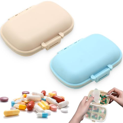 KOLZEMV 2 pièces Pilulier Portable,Pilluliers Journalier 7 Jours,Pilulier Avec 8 Compartiments,Plastique Boîtes à Pilules,Distributeur De Pilules Médicaments Pour Vitamines, Suppléments Et Médicaments