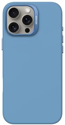 DECODED Silicone Case for iPhone 16 Pro Max, Premium Soft-Touch, Antibacterial Coating, MagSafe Compatible, Drop and Impact Protection, Metal Buttons, Solid Grip, Air Blue