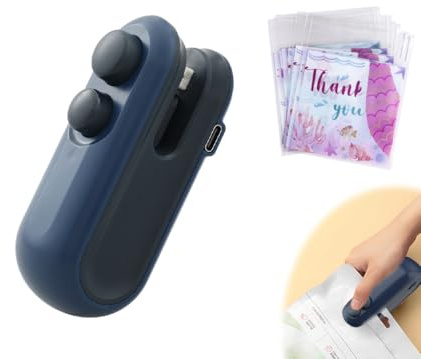 Anlising Mini Folienschweißgerät, Bag Sealer mit Cutter, mit 100PCS Plastiktüten, Tütenverschweißer mit Magnetfuß, Wiederaufladbar Folienschweißgerät, Mini Bag Sealer, für Lebensmittellagerung