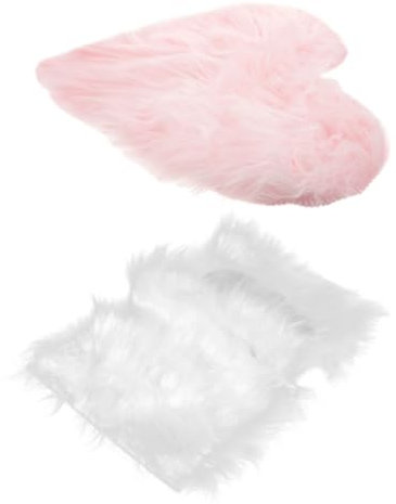 FOMIYES 2 Pcs Nail Art Photo Props Heart Mat Fluffy Cushion Nail Display Background Rug Shaggy Patches Faux Craft Fabric for Jewellery and Camera Photo Floor Prop