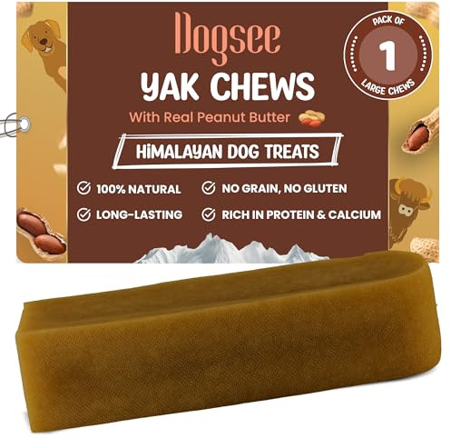 Dogsee Himalaya-Yak-Käse-Zahnpflege-Kausnacks mit Erdnussbuttergeschmack für Hunde – 130 g (1 großer Kausnacks) | Für gesunde Haut und gesundes Fell | Ohne Getreide, ohne Gluten | Geruchsneutrale Hund