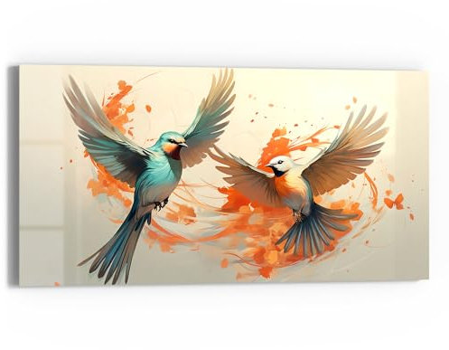 DEQOART Glasbild Echtglas | Motiv Herbstflug der Vögel | horizontal einteilig 60x30 cm | schöne Dekoration | Wandbild für Wohnzimmer, Schlafzimmer, Flur & Küche | moderne Wanddeko