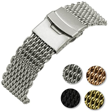 Holibanna 24mm Edelstahl Mesh Uhrenarmband Mit Faltverschluss Shark Mesh Design Hochwertiges Armband Für Damen Und Herren Ersatzband Für Uhren Mit Schnellverschluss