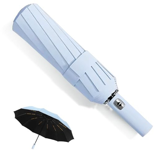 MPXEAVG Paraguas Plegable Grande, Paraguas Plegable Antiviento, 60 Varillas Umbrella, Paraguas Automatico, Paraguas Antiviento, Apertura y Cierre Automáticos (Azul cielo)